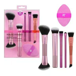 NEW Real Techniques Big Blends Energy Brush + Dual-Sided Puff Kit, 6 Piece